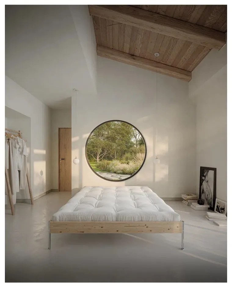 Natúr színű borovi fenyő franciaágy ágytámla nélkül, ágyráccsal 180x200 cm Core – Karup Design