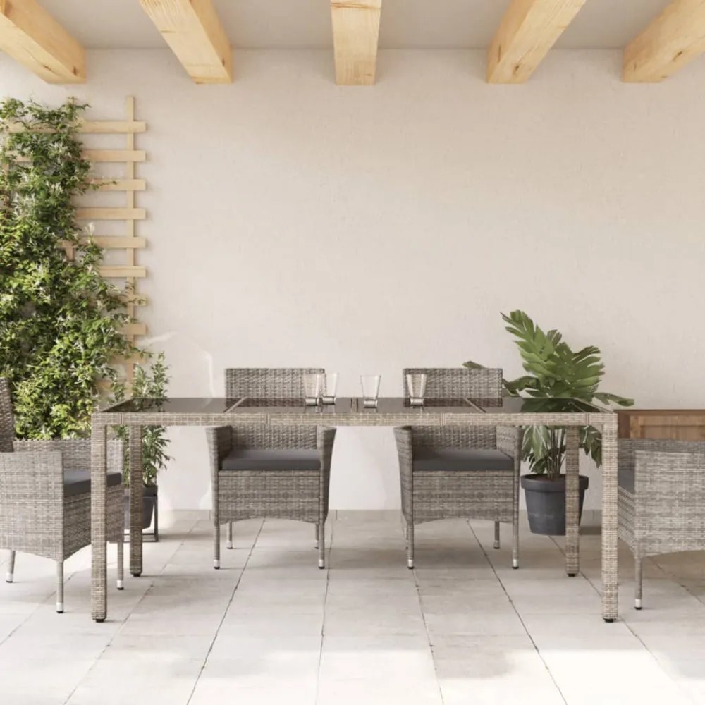 szürke polyrattan üveglapos kerti asztal 190 x 90 x 75 cm