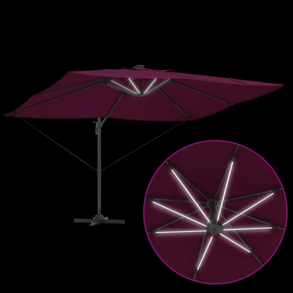 Konzolos Roma Napernyő LED-del Bordeaux Piros 352x251x265 cm Alumínium