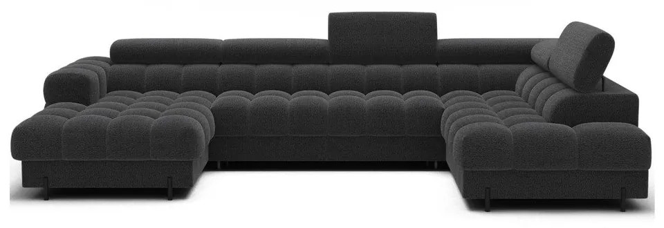 Sötétszürke buklé kinyitható sarokkanapé (jobb oldali-U alakú) Feraria – ELTAP