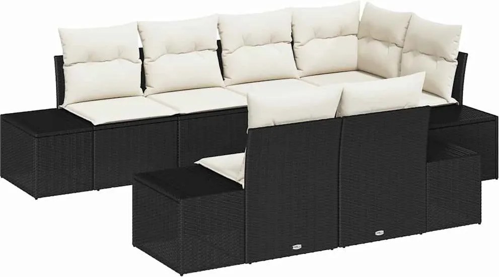 vidaXL Kerti Kanapé Szett párnával 7 pcs Fekete és Krém polirattan