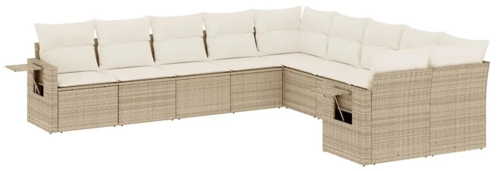 10 részes bézs polyrattan kerti ülőgarnitúra párnával