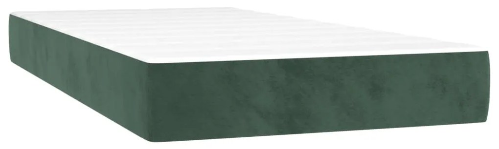 sötétzöld bársony rugós és LED-es ágy matraccal 200x200 cm