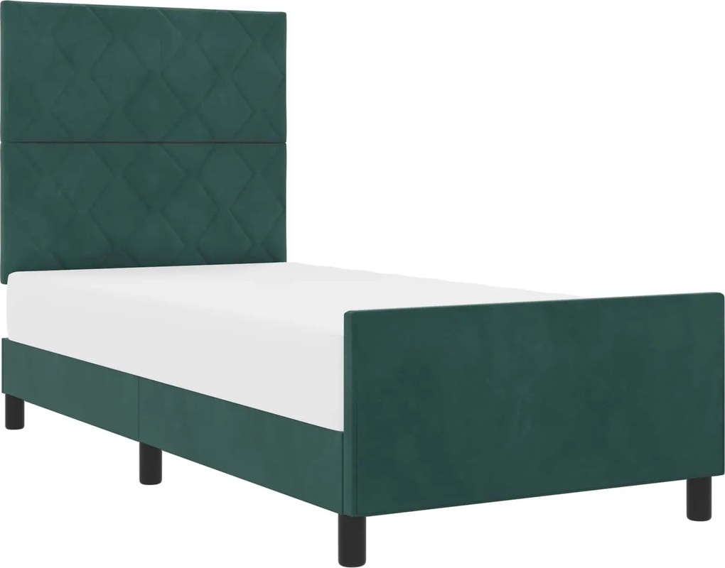 vidaXL Boxrugós ágy fejtámlával Sötétzöld 90 x 190 cm Bársony