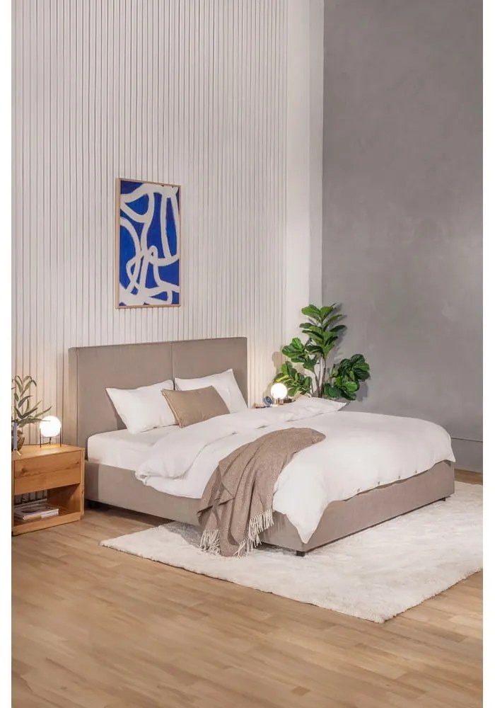 Szürkésbarna kárpitozott ágyneműtartós franciaágy ágyráccsal 160x200 cm Myra Bold – Bonami Selection