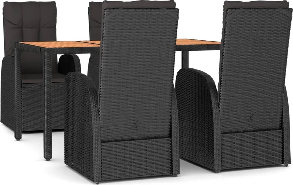 vidaXL 5 részes fekete polyrattan kerti étkezőgarnitúra párnákkal