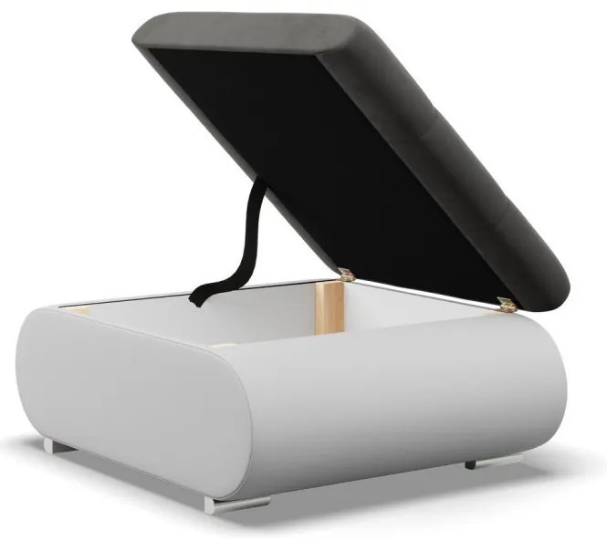 Tokio puff, bársony + műbőr, szürke - fehér