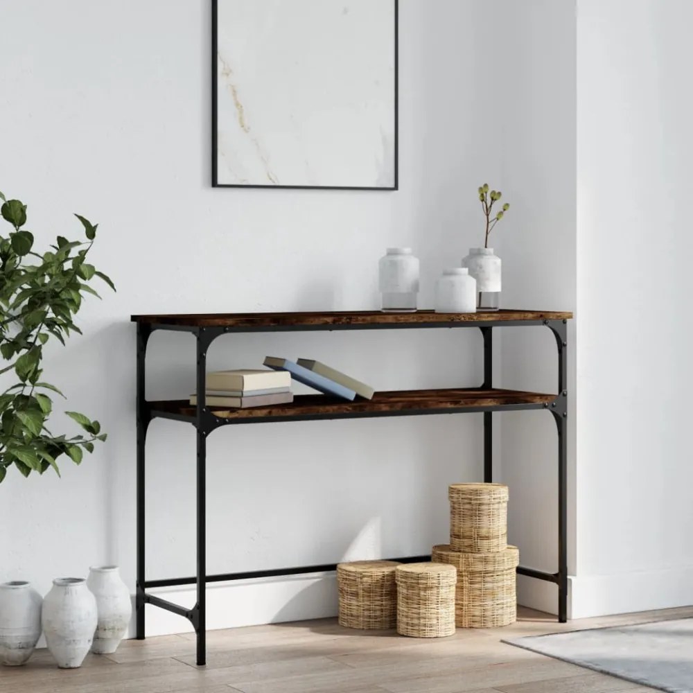 füstös tölgy színű szerelt fa tálalóasztal 100x35,5x75 cm