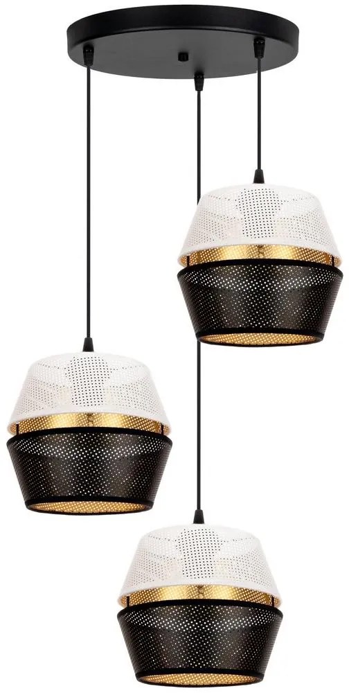 Csillár zsinóron PARIS 3xE27/60W/230V á. 45 cm fehér/fekete/arany