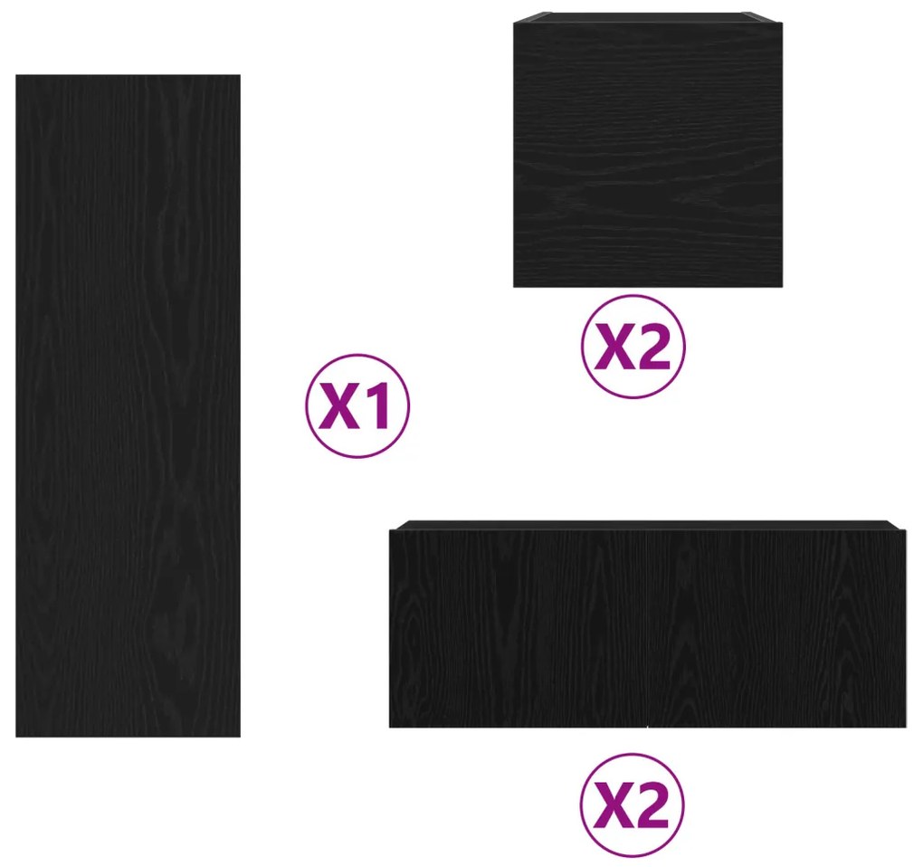 TV Szekrény Készlet 6 pcs Musta tammi 160 x 30 x 30.5 cm