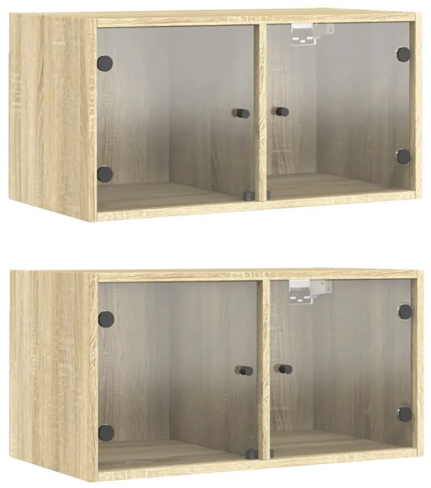 2 db sonoma tölgy színű faliszekrény üvegajtókkal 68,5x37x35 cm