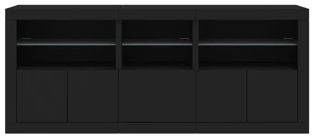 fekete tálalószekrény LED-világítással 162 x 37 x 67 cm