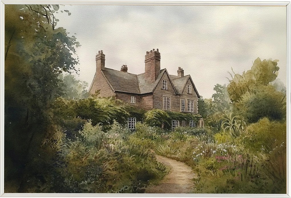 Poszter Keret Alumínium Tájkép Anglia Parasztház Birtok Kert 60x40