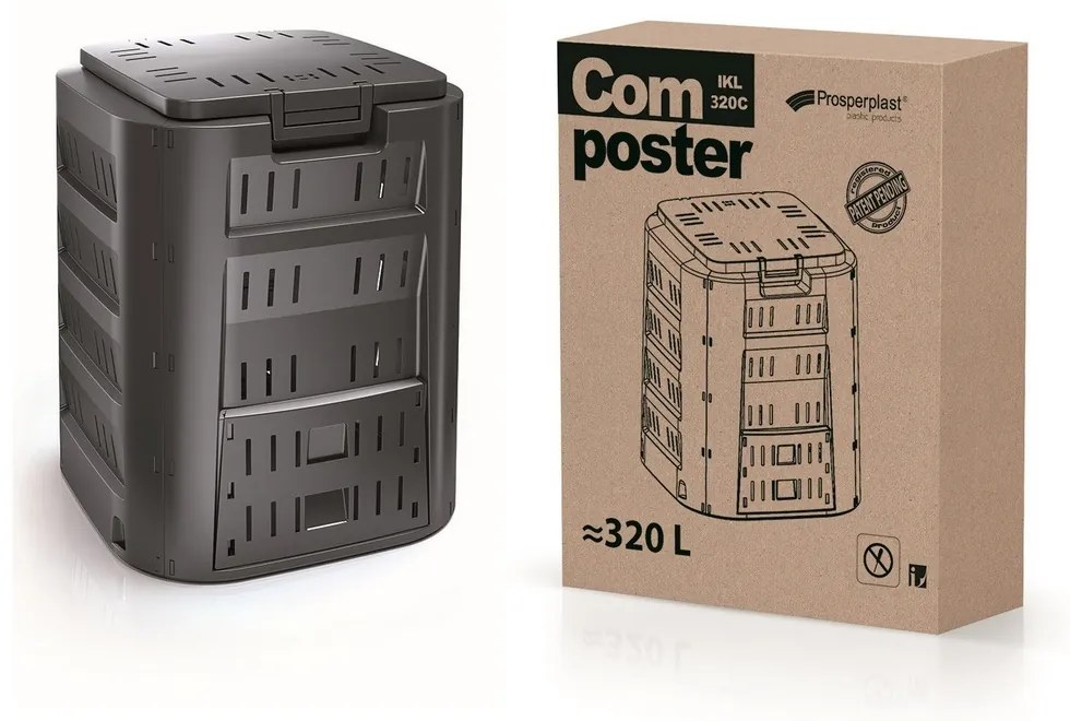 Komposztáló, 320 l, fekete