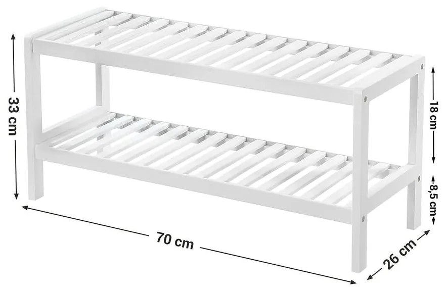 Bambusz tárolópolc, 2 szintes cipőtartó, fehér