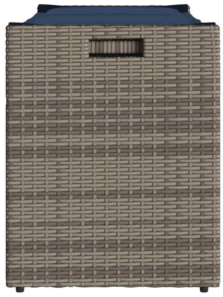 Szürke polyrattan kültéri tárolópad párnával 100 cm