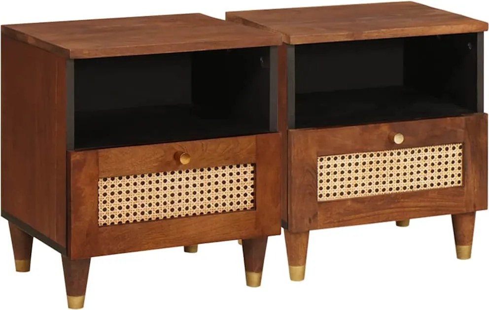 vidaXL Éjjeliszekrény fiókkal 2 pcs Barna 40 x 33 x 46 cm Tömör akácfa