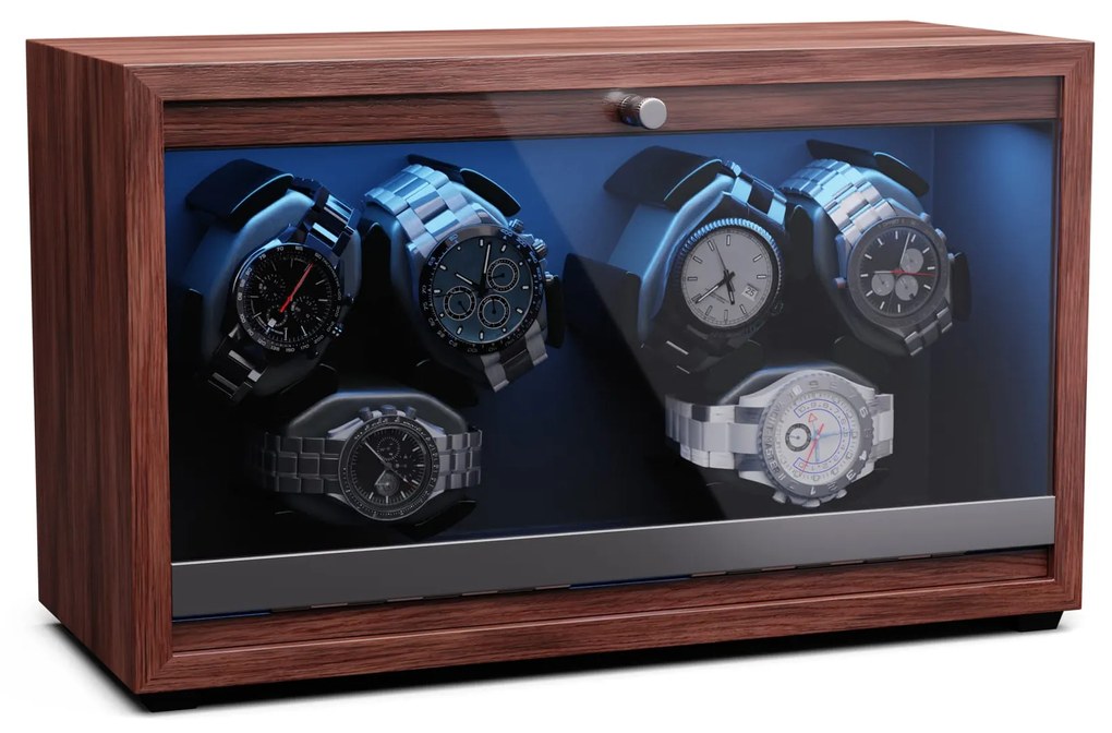 Klarstein Brienz 6, órafelhúzó, 6 óra, 4 üzemmód, fa megjelenés, kék belső világítás