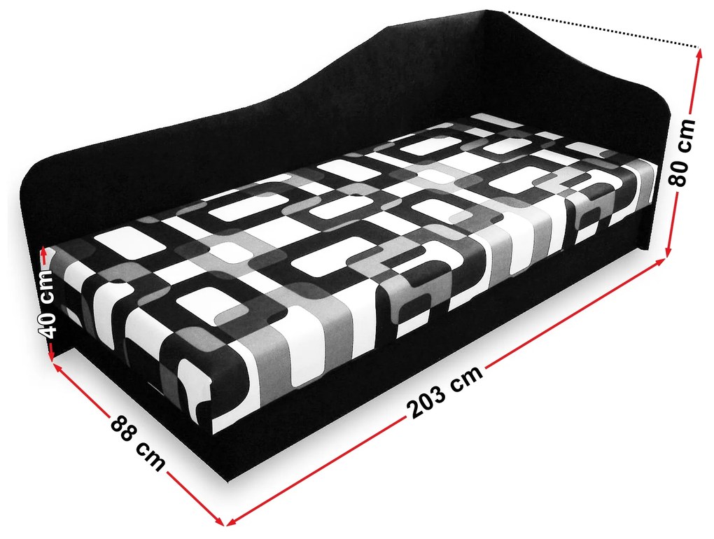 Egyszemélyes ágy (dívány) 80 cm Lady 87 (Fekete 39 + Gusto 12) (J). 793114