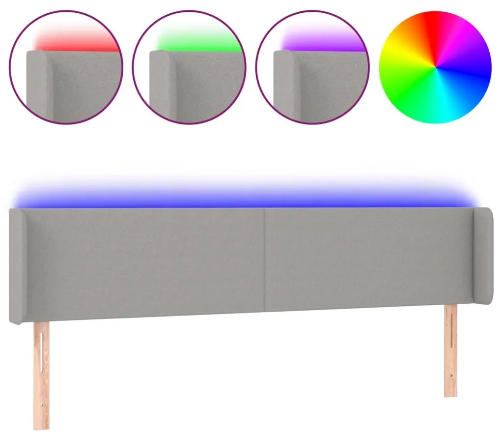 világosszürke szövet LED-es fejtámla 163 x 16 x 78/88 cm