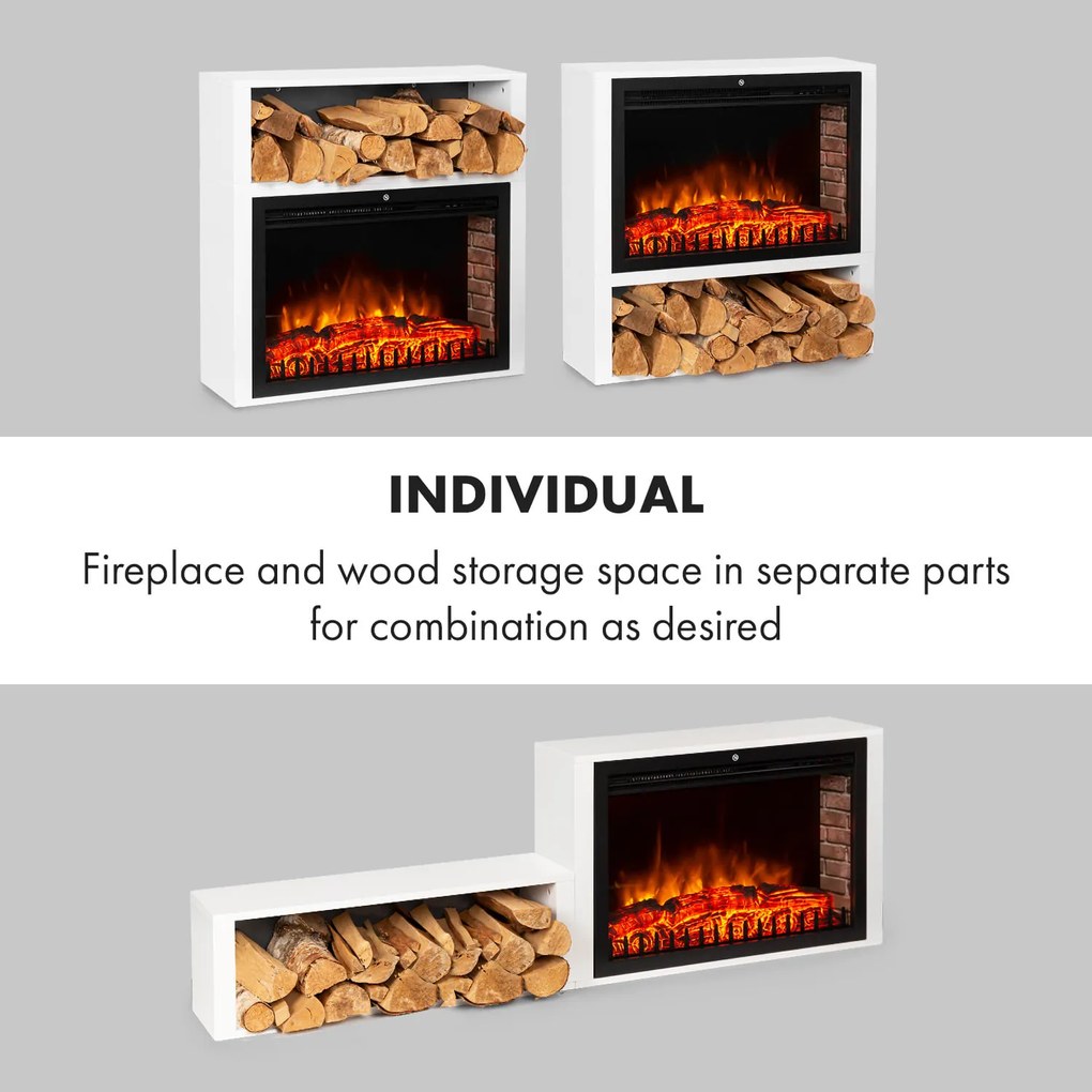 Klarstein Mauna Loa, elektromos kandalló, 2000 W, LED lángok, távirányító, polc fahasábok részére, fehér