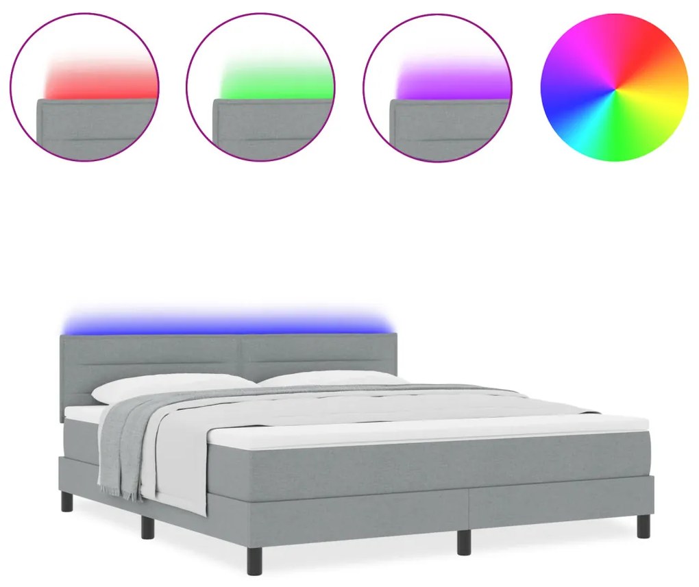 Box Spring Ágy Matraccal & LED Világosszürke 180x200 cm Szövet