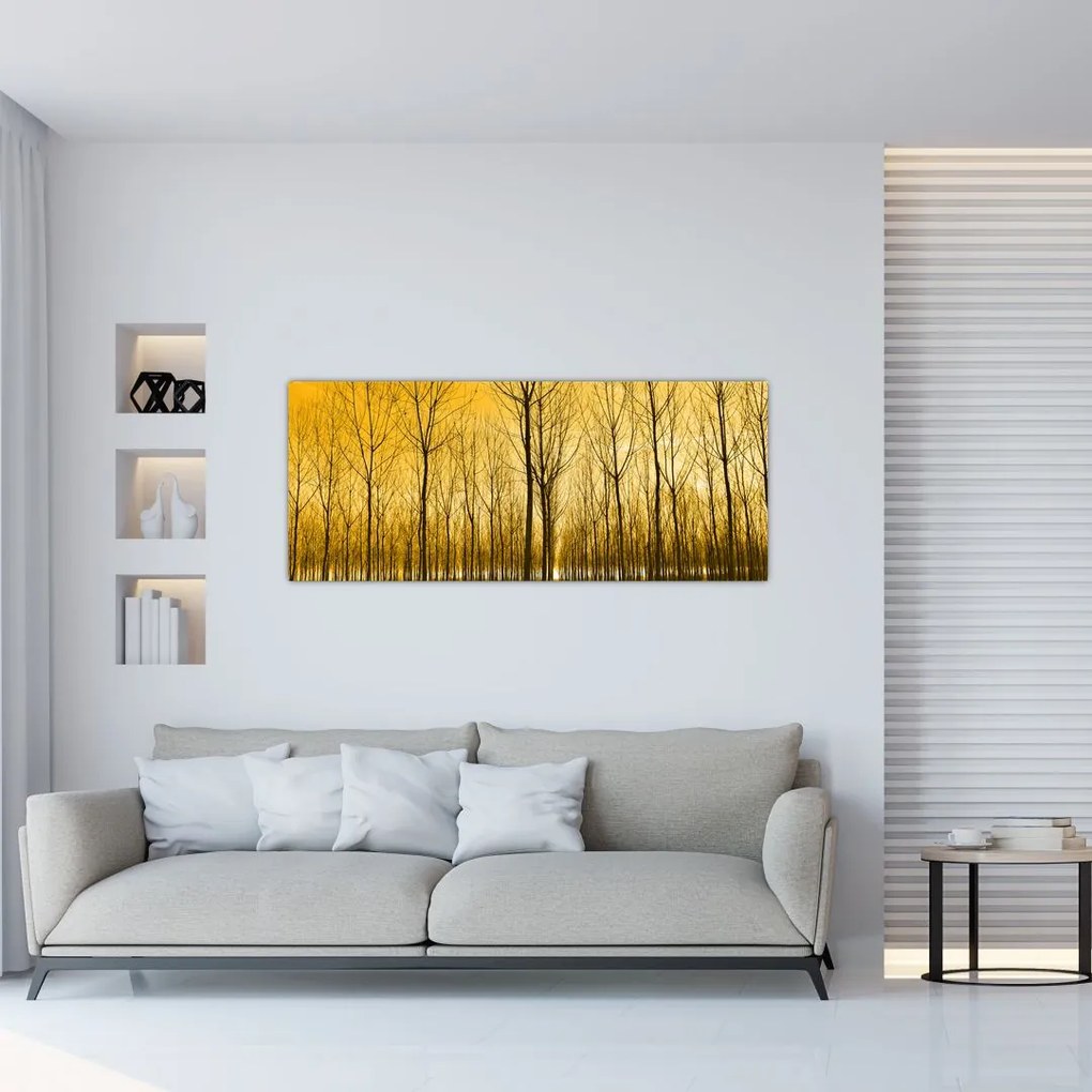 Egy erdő naplementekor képe (120x50 cm)