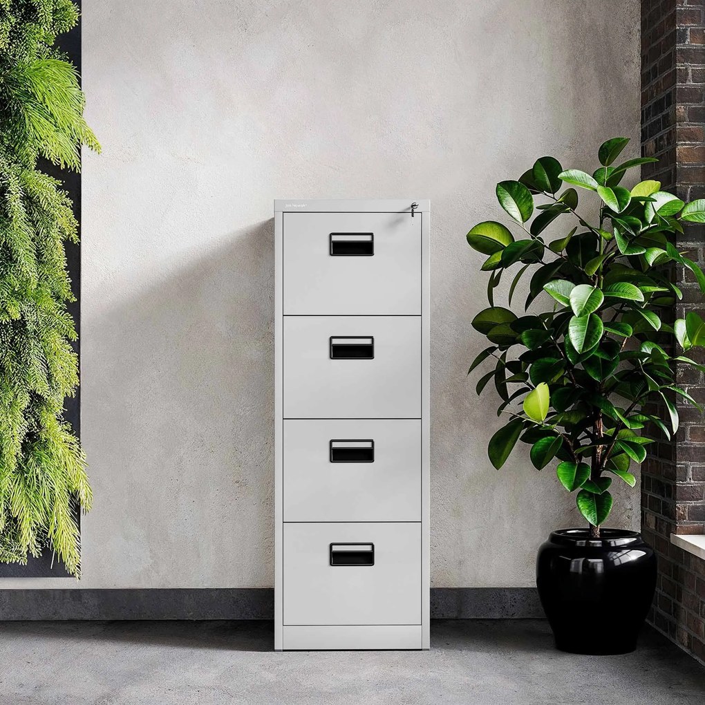 Fém irattartó szekrény, 4 fiókos SARA V4, 460 x 1320 x 620 mm, szürke