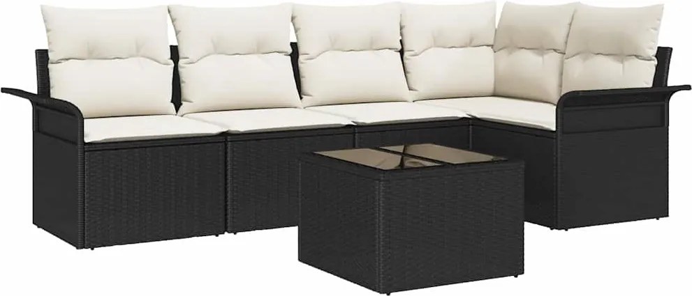 vidaXL Kerti Kanapé Szett párnával tárolóval 6 pcs Fekete Poli rattan
