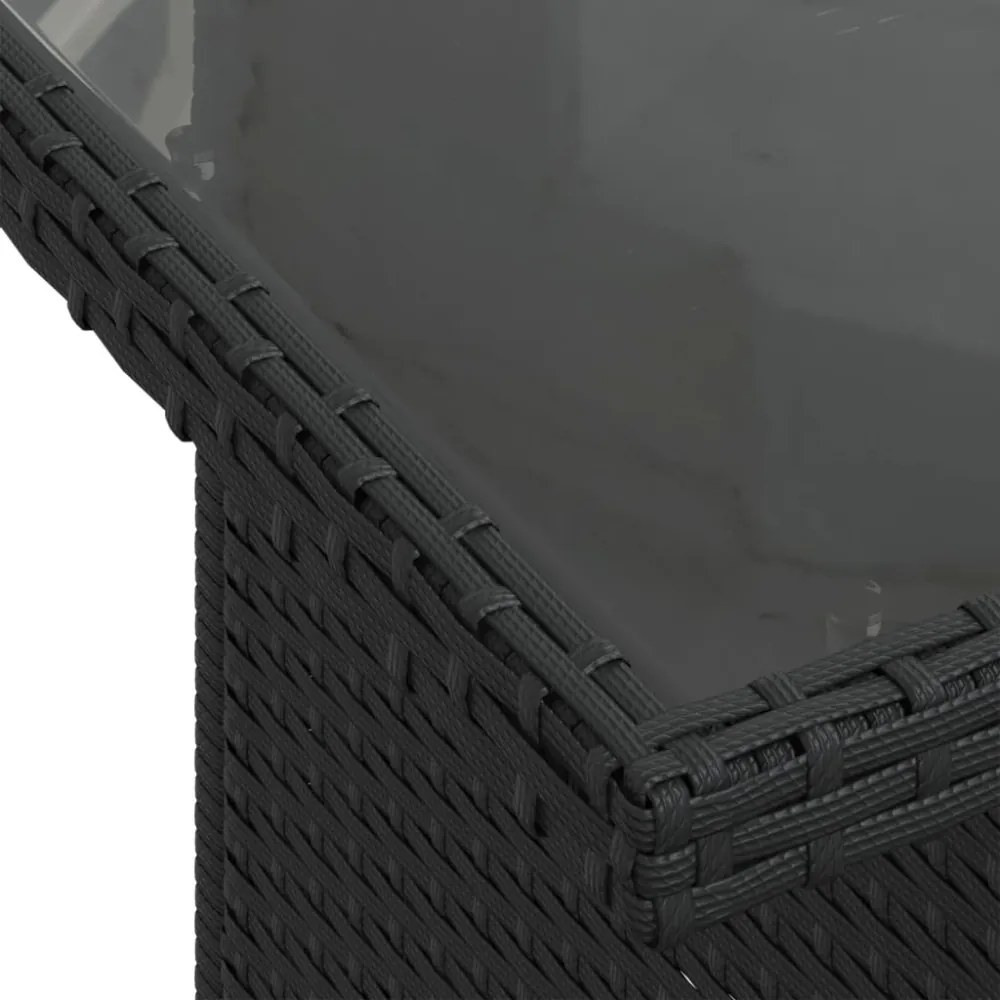 fekete polyrattan üveglapos kerti asztal 100 x 55 x 73 cm