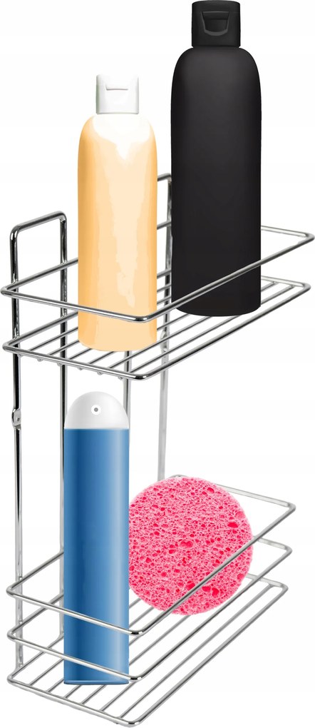 Fürdőszobaszervény Ezüst Színű Fém Drótpolc Akasztható, Zuhanyzóhoz, Masszív