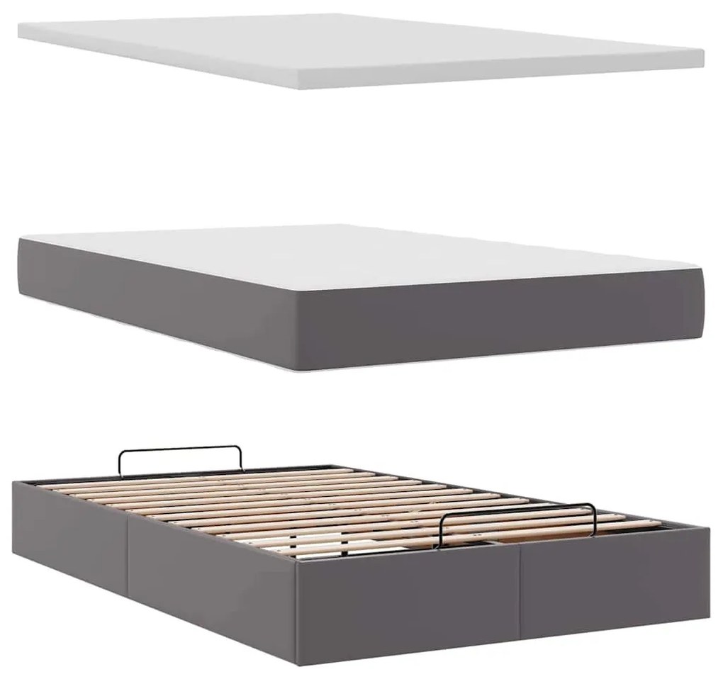 Ottomán ágykeret matraccal Szürke 120x200cm műbőrrel