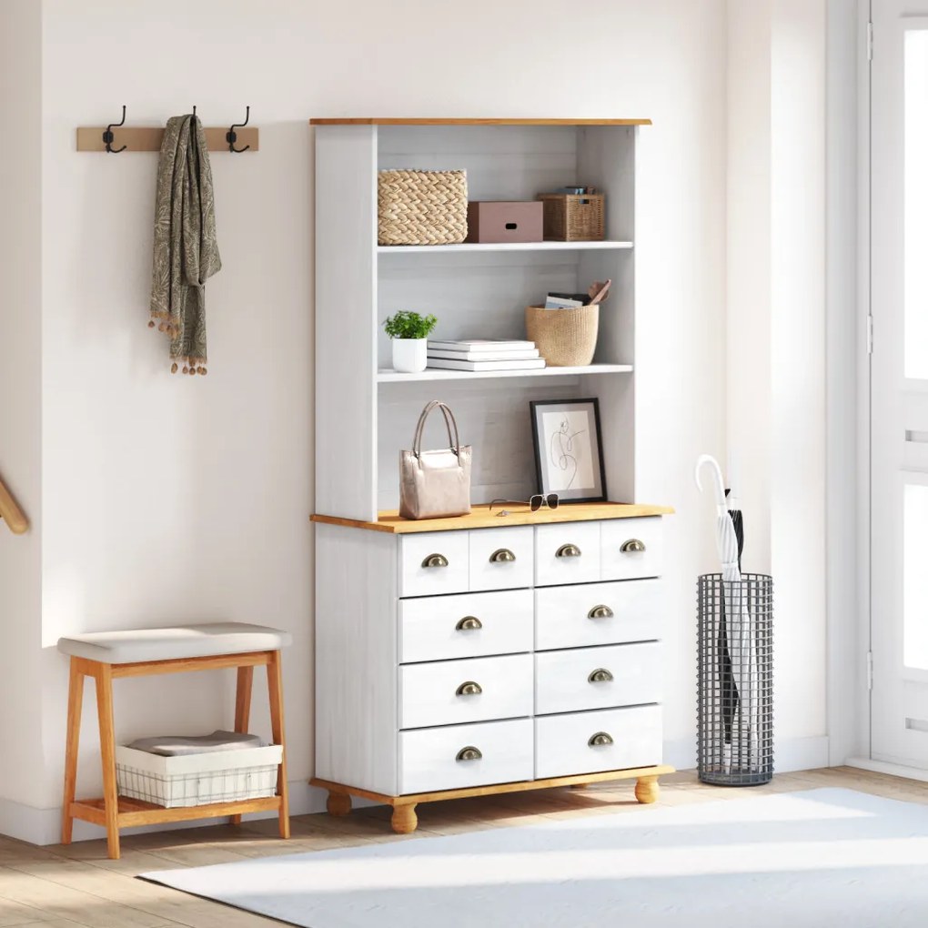 Hutch ASKIM" Fehér 91x40x183 cm Masszív Fa Fenyő"