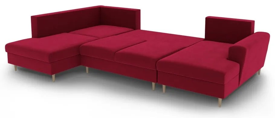Piros bársony kinyitható tárolóhelyes sarokkanapé (bal oldali-U alakú) Kyoto – Cosmopolitan Design