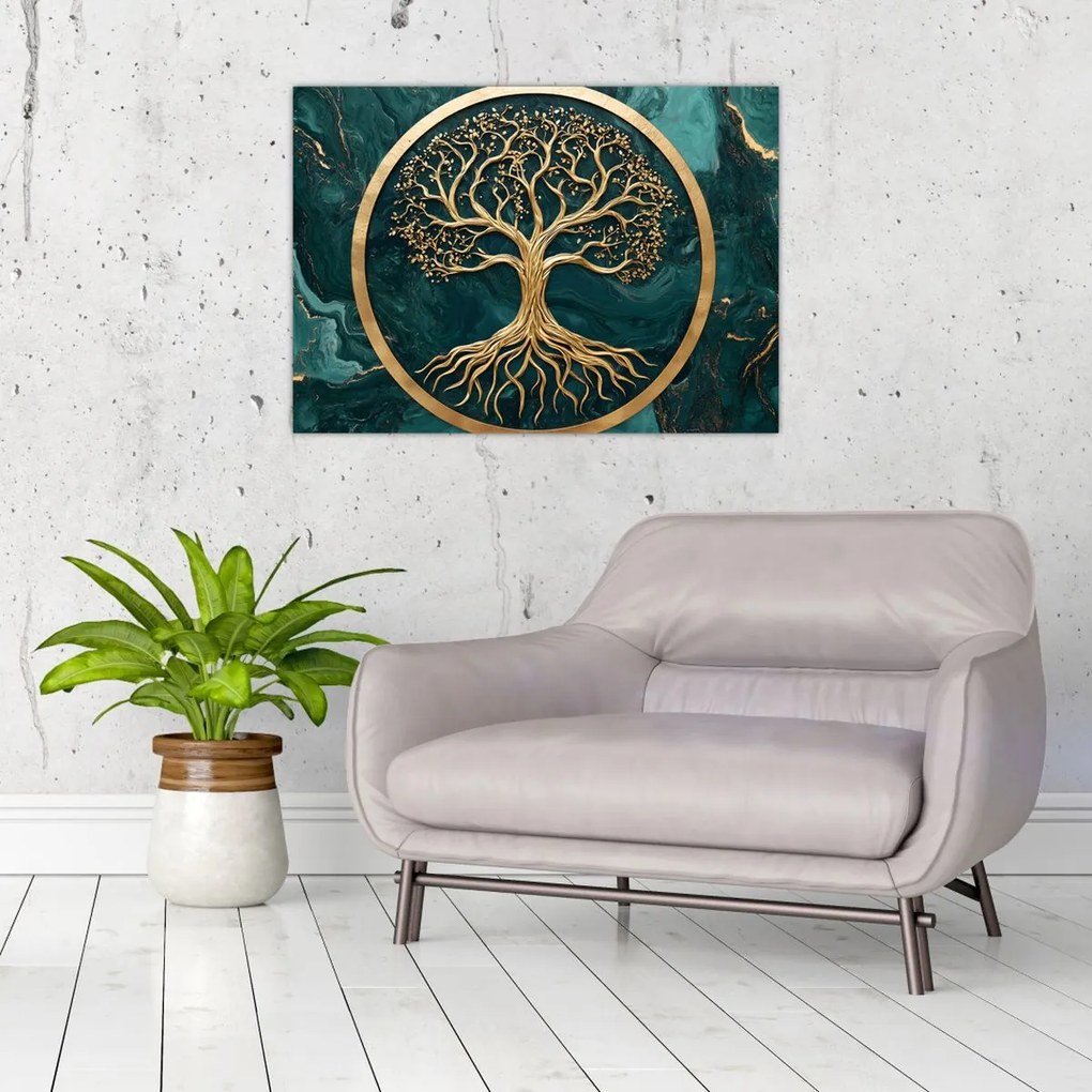 Üveg kép – Márványban lévő arany életfa (70x50 cm)
