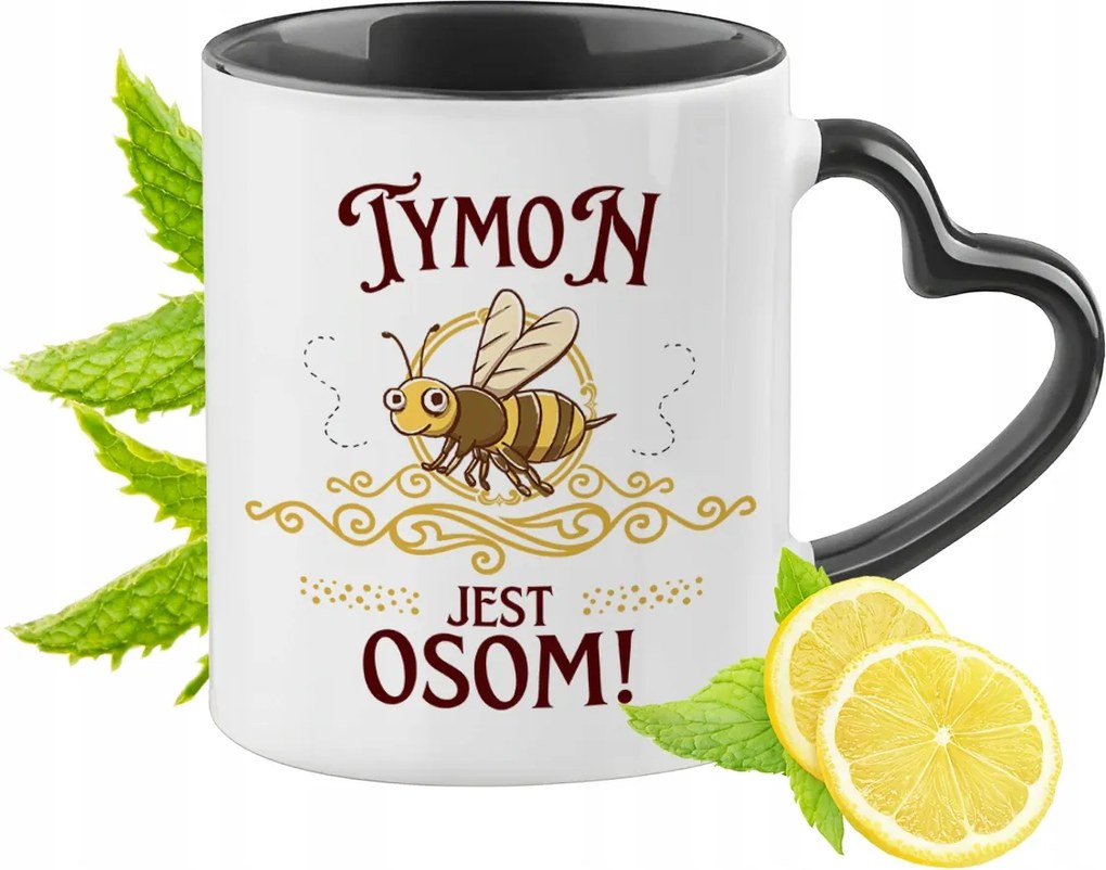 Timonnak Fekete Bögre Szív Alakú Füllel Ajándék Nyomtatott