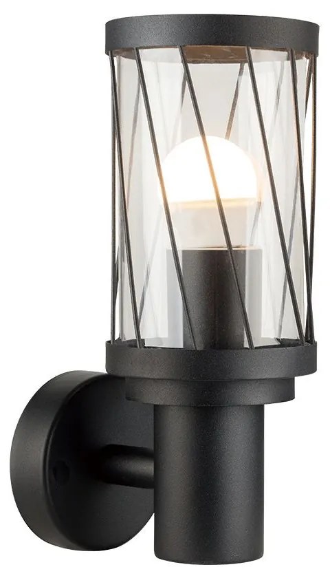 PREZENT 61037 COPENHAGEN Modern Kültéri Fali Lámpa Matt Fekete, Átlátszó E27 IP44