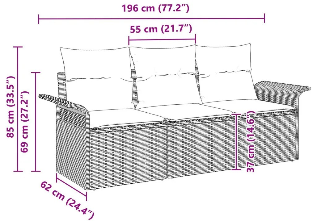 3 darabos kerti kanapé szett párnákkal Fekete Poli Rattan