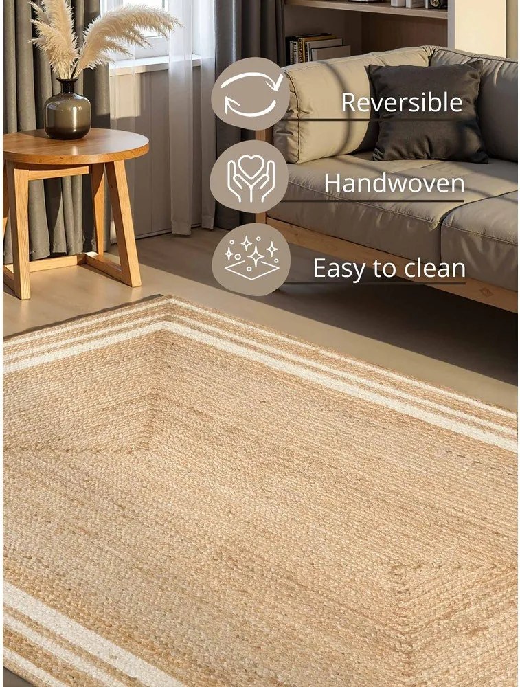 Krémszínű-natúr színű kétoldalas-kézi szövésű juta szőnyeg 160x230 cm Jutta – Hanse Home
