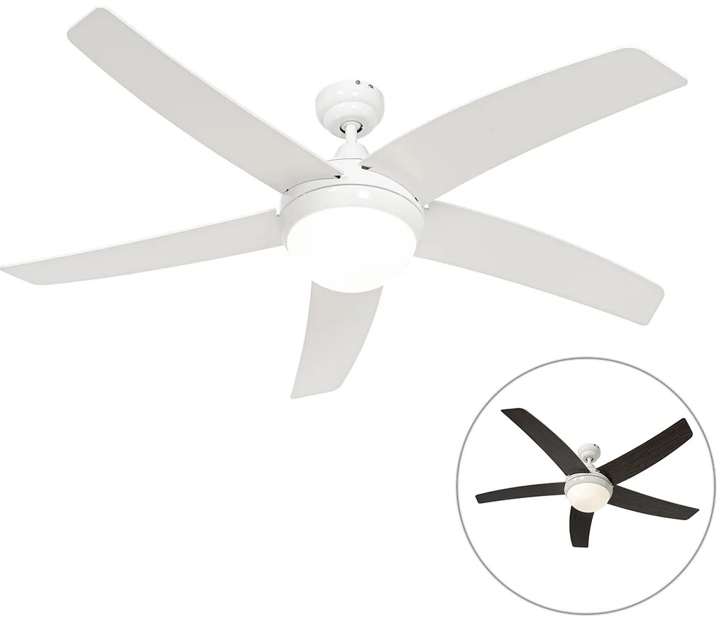 Okos mennyezeti ventilátor fehér fa mintával 132 cm LED-del, fényerőszabályzóval és távirányítóval - Cool