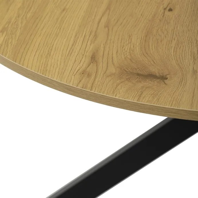 Masă rotundă de dining, culoare stejar sălbatic. Dimensiuni: 120x75 cm. Blat din MDF, cadru metalic