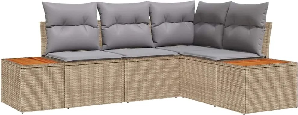 vidaXL Kerti Kanapé Szett 4 pcs Beige és Világosszürke Polyrattan