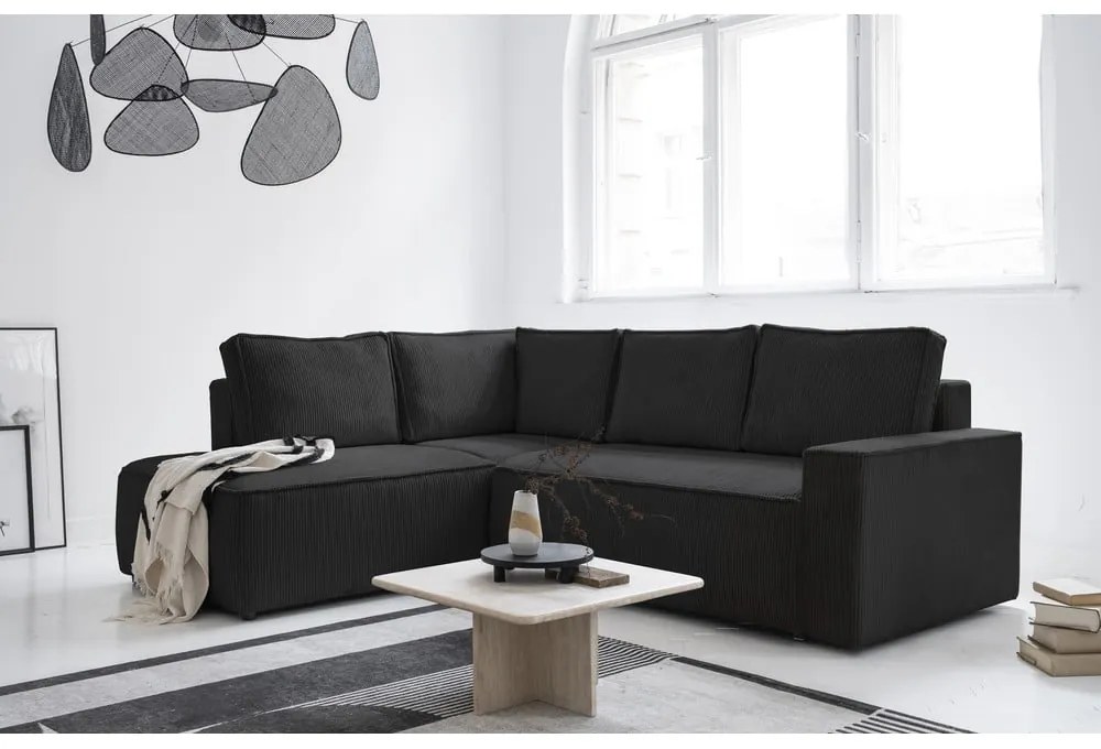 Antracitszürke kordbársony kinyitható sarokkanapé (bal oldali) Brave Dave – Miuform