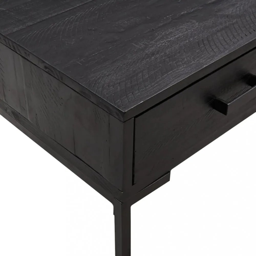fekete tömör újrahasznosított fenyő dohányzóasztal 90x50x35 cm