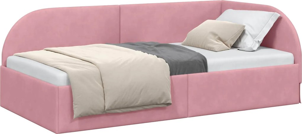 vidaXL Sarokágy keret fejtámlával Rózsaszín 100 cm x 200 cm Bársony