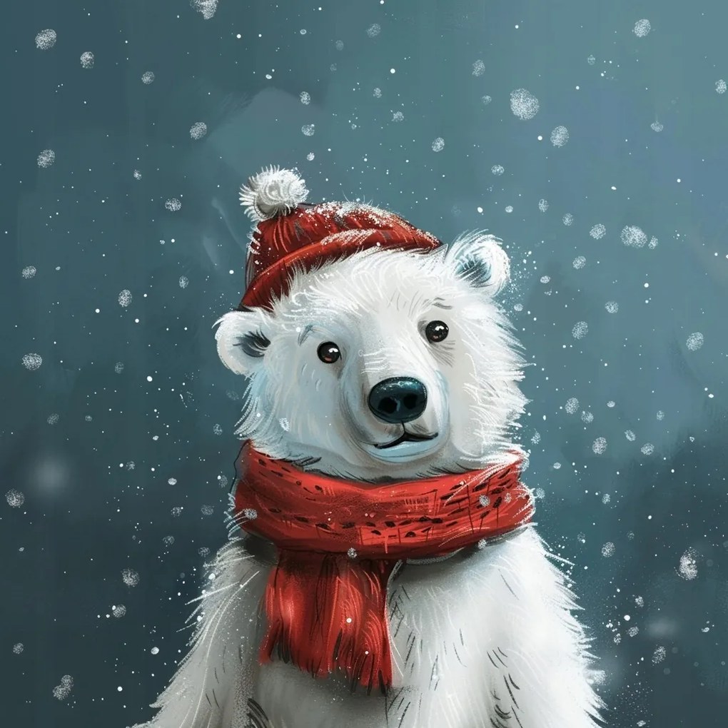 Vászonkép Canvas Mackó Sál Sapka Tél 80x80