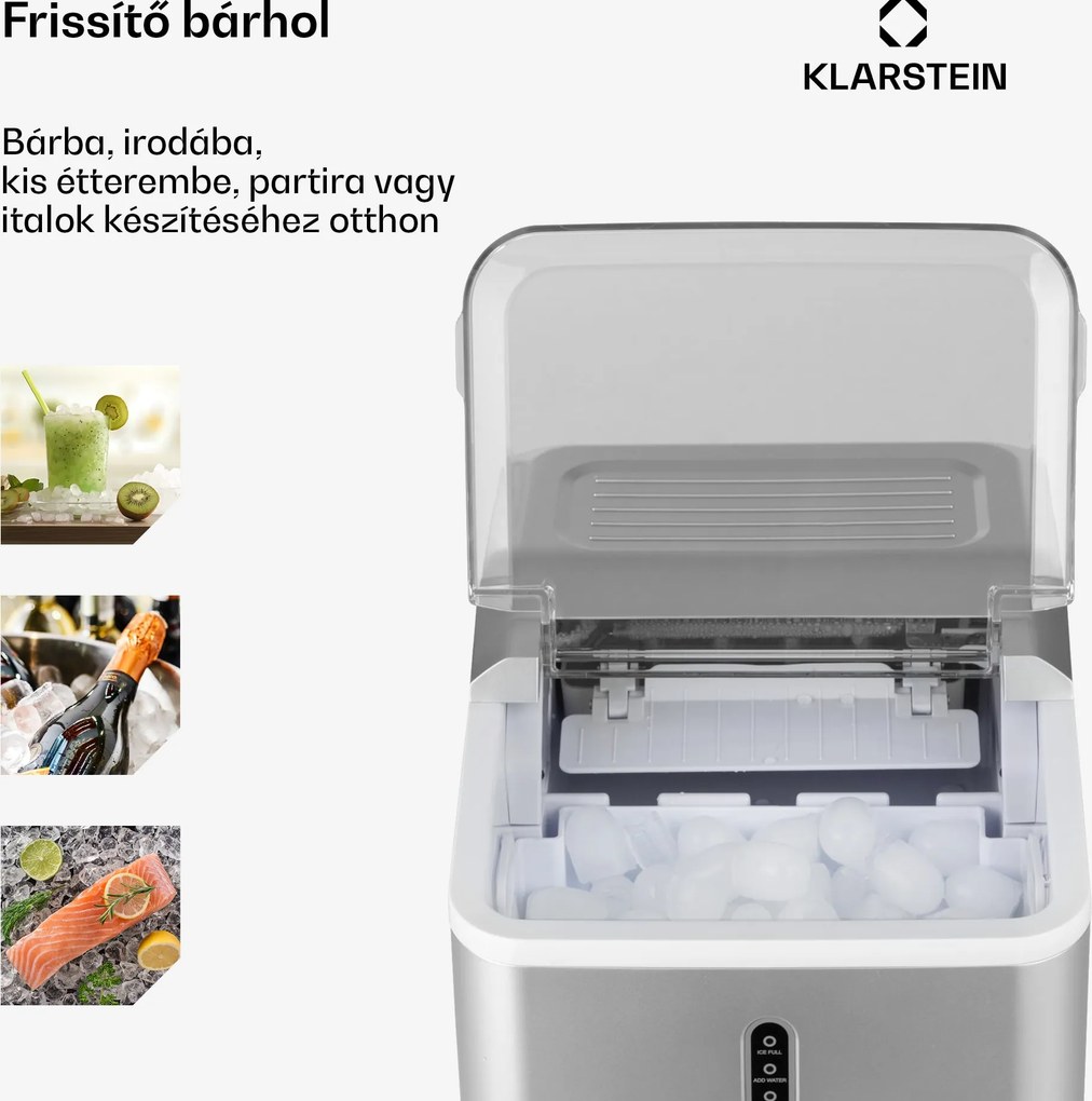 Klarstein Chillout, jégkocka készítő, kerek jégdarabok, 12 kg/24 h, víztartály: 1,5 L, ezüst