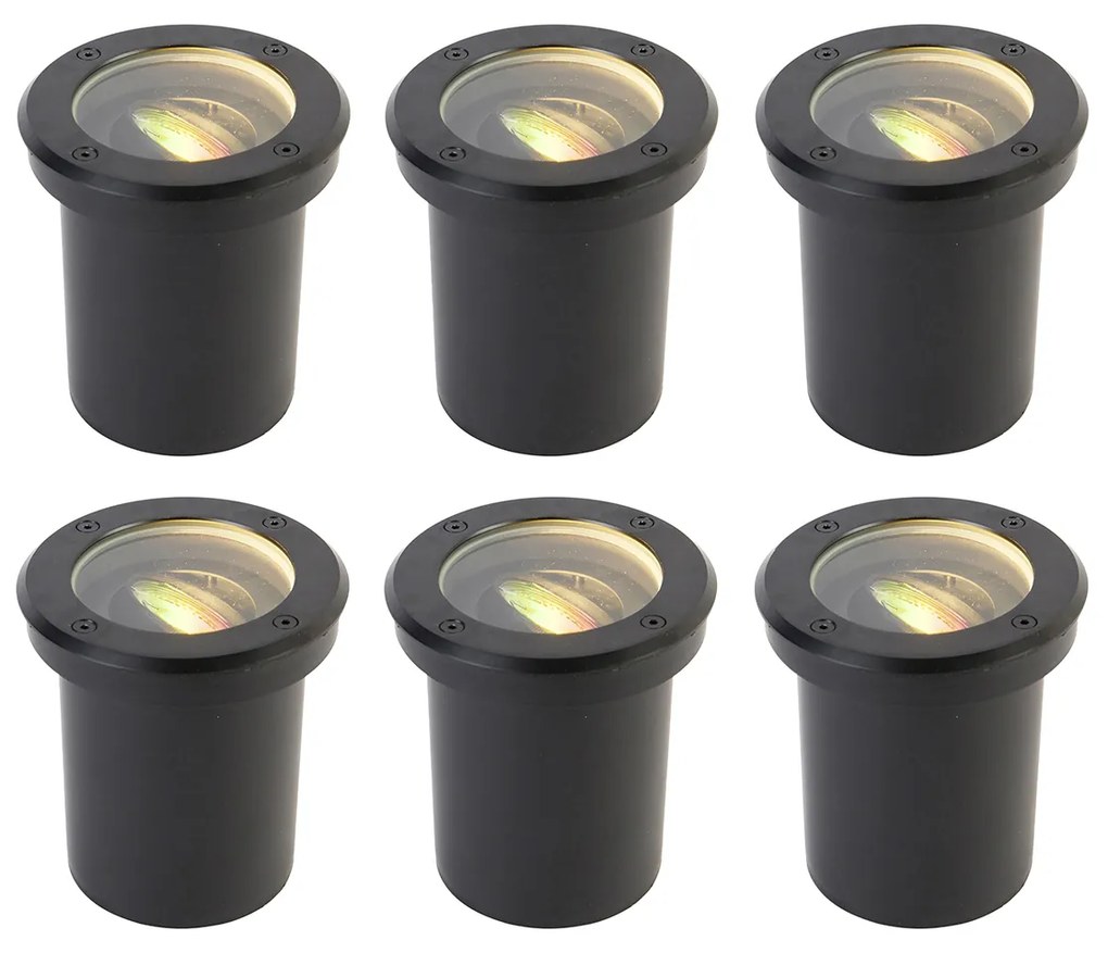 6 darabos készlet okos kültéri talajszpot fekete állítható IP65 LED-del - Delux