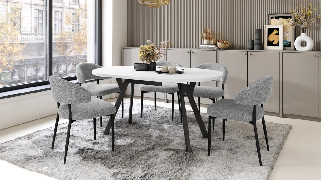 Mazzoni ALMO Fehér Matt/fekete lábak - BŐVÍTHETŐ KEREK ASZTAL Y ALAKÚ LÁBAKKAL LOFT/IPARI STÍLUSÚ NAPPALIBA/ÉTKEZŐBE