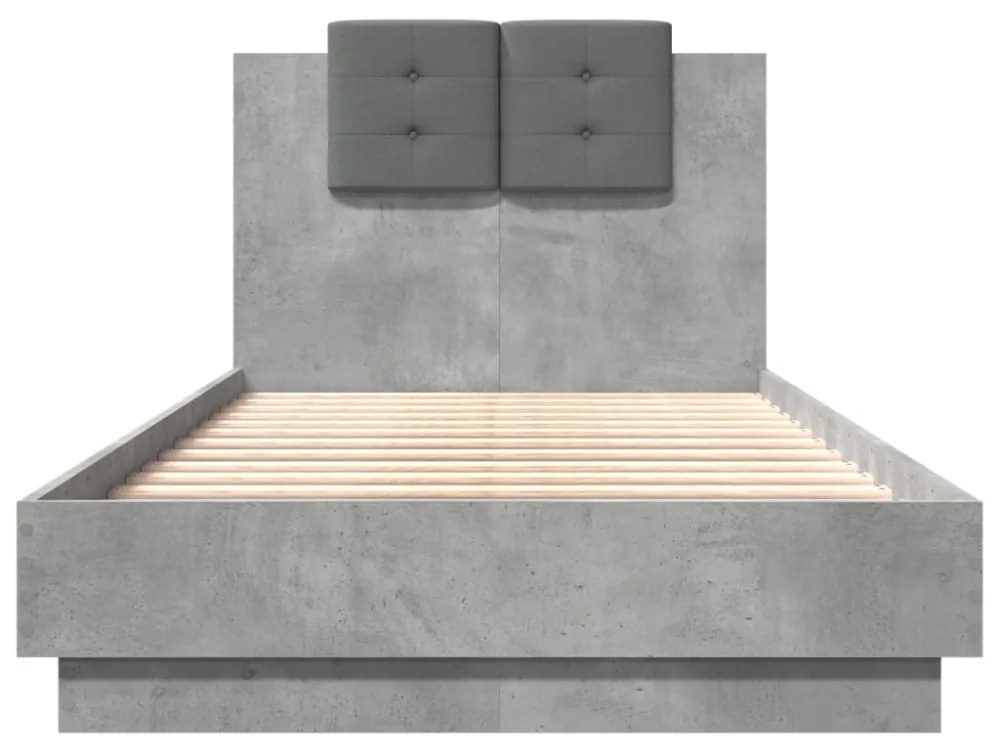 betonszürke ágykeret fejtámlával és LED-világítással 75x190 cm